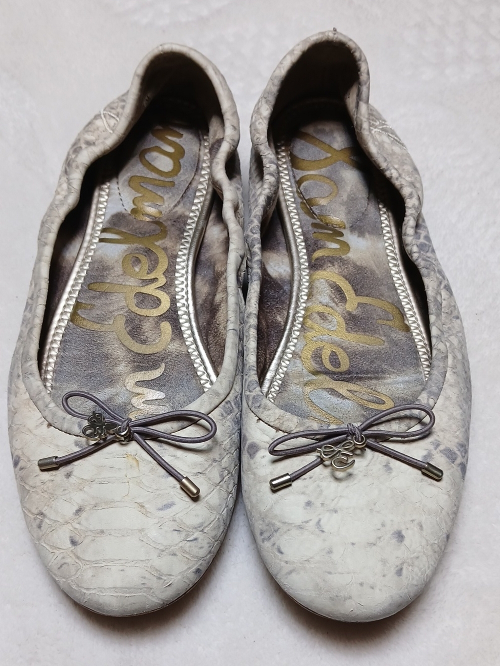 Sam Edelman Cream Textured Ballet Flats with Bow Charm Size 7M